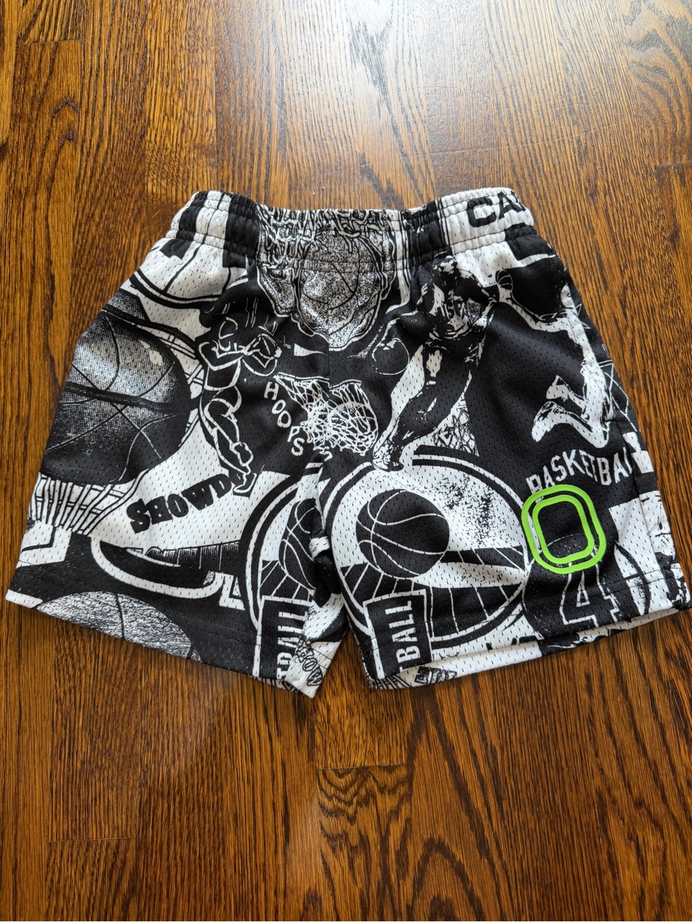 Overtime, youth medium Kids Black & White Basketball Print Athletic Shorts